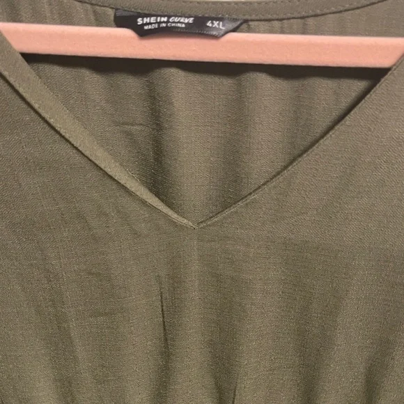 SHEIN Unity Curve Solid V-Neck Army Green Smock Dress 4XL - Picture 11 of 11